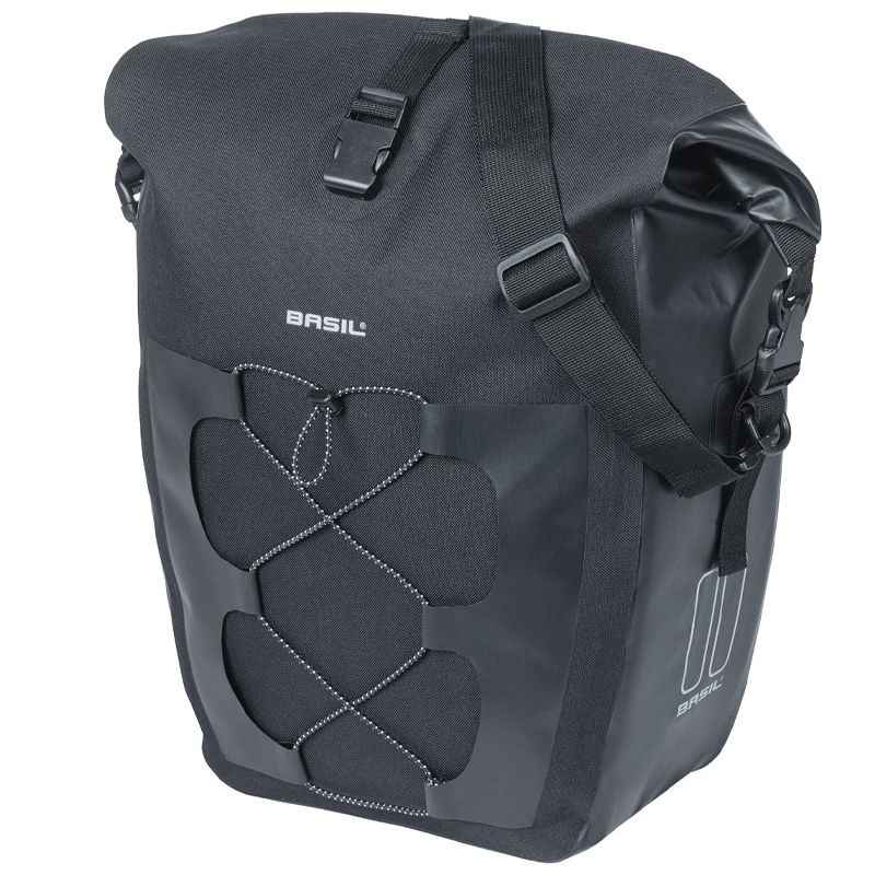 Basil - Sac Navigator Waterproof Hook-on - noire, imperméable, réfléchissant - 25-31L (32x15x37 cm)